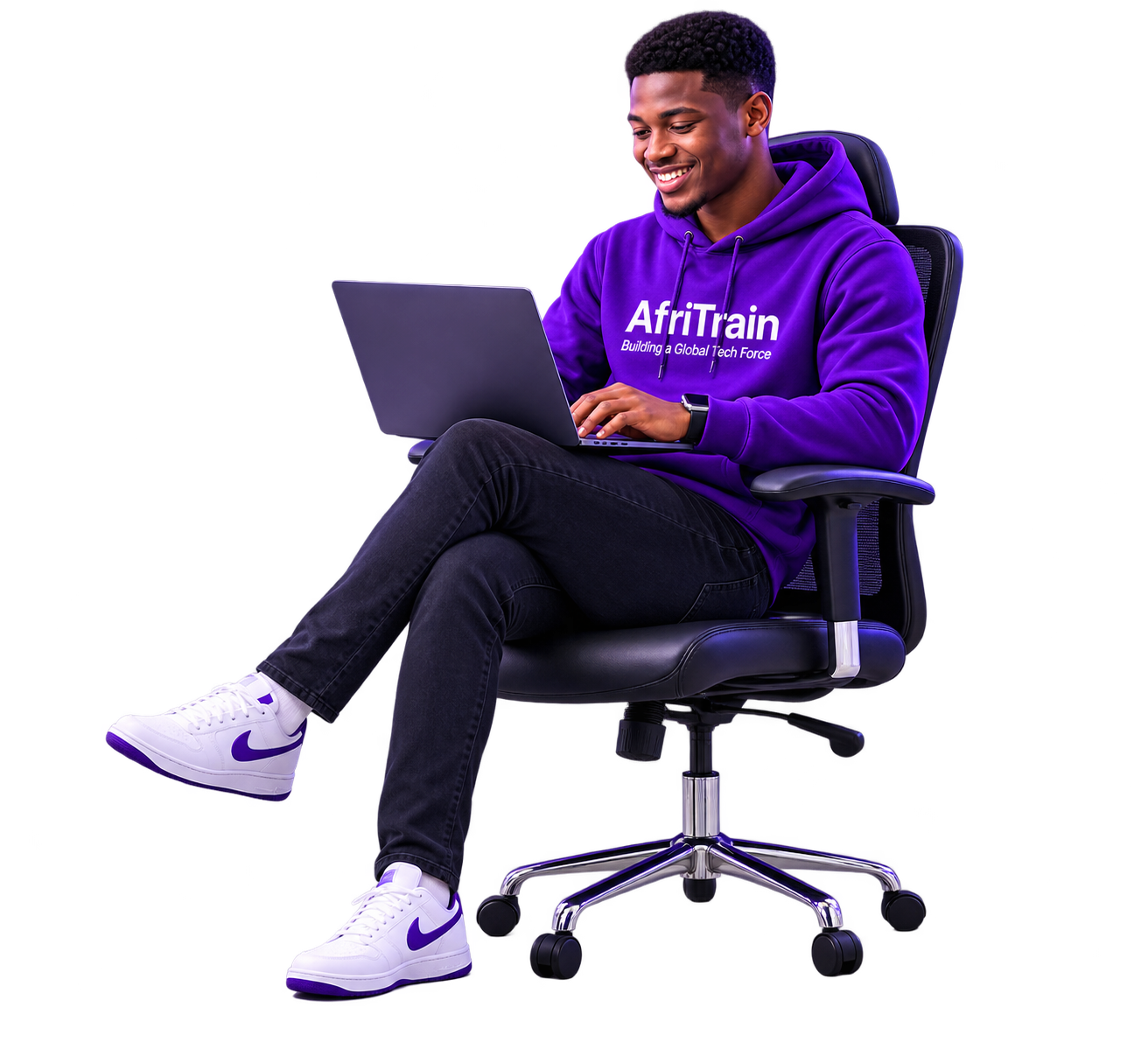 AfriTrain learner building practical technology skills on a laptop