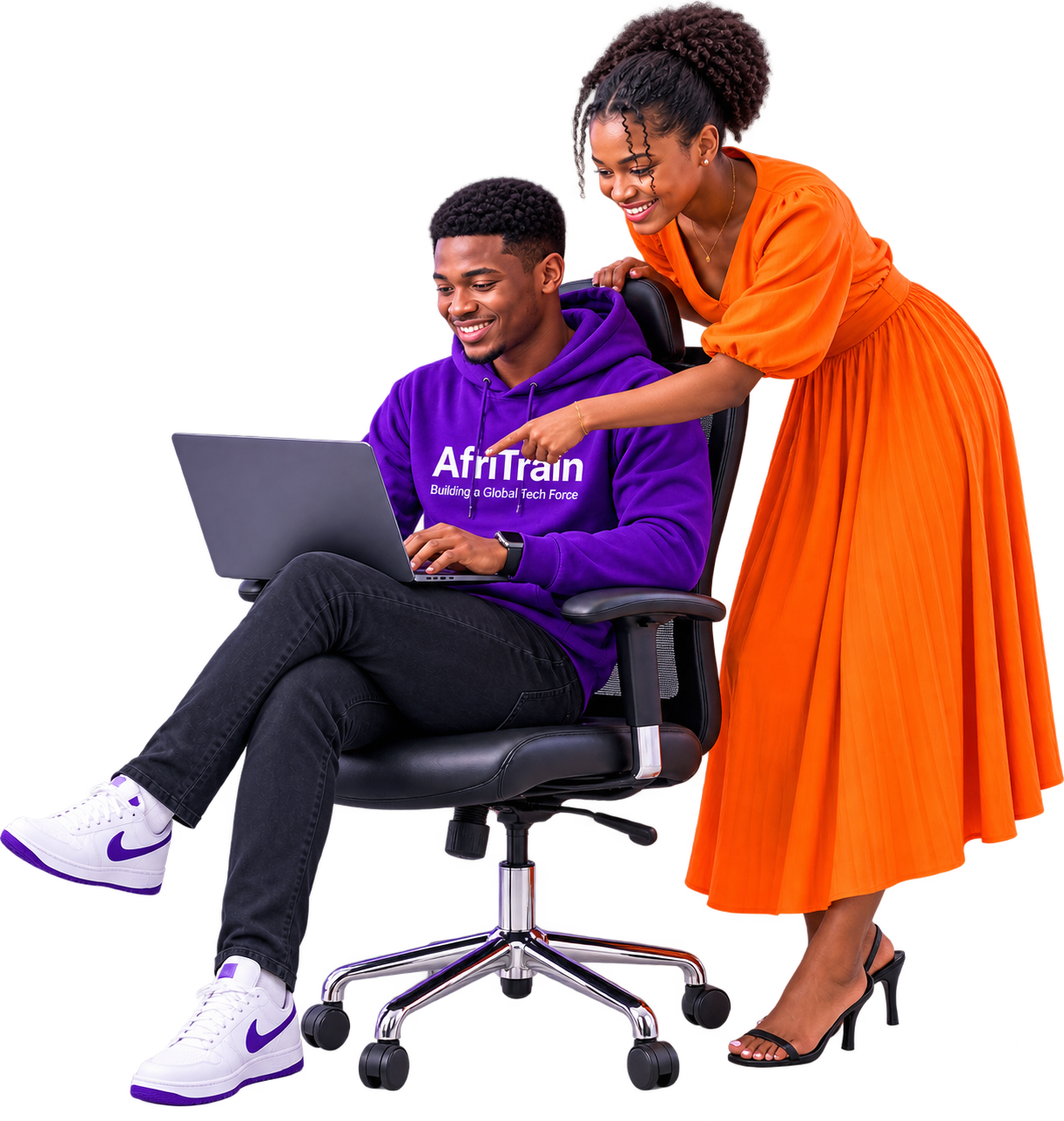 AfriTrain instructor guiding a learner through practical digital skills
